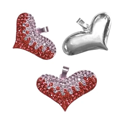 925 Silber 3D Herz Anhänger Rot Weiss Zirkonia Strass Kette Kristalle Neu - Bild 1 von 2