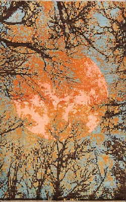 Nature Print Wool/ Silk Abstract Oriental Area Rug Modern Handmade 4'x6' Carpet - Image 1 of 4