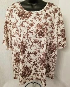 Haband Womens Shirt Top Blouse Size XX 2X L 2X Large Brown Ivory Floral - Picture 1 of 4