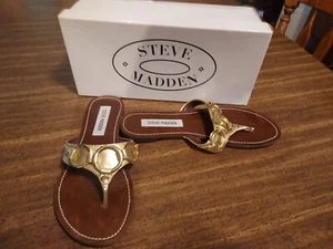 Steve Madden Sandals Gold Faux Leather Size 6.5,New With Box. - Picture 1 of 5