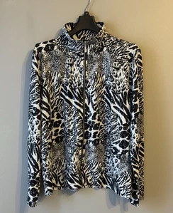 Erin London Animal Print Jacket. Full Zip. Black/White. Size Large - Picture 1 of 11