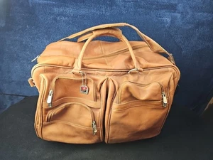 Vintage Piel Brown Leather Wheeled Travel Bag 20x14x12 - Picture 1 of 13