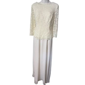 Alex Evenings Ivory Womens Lace Bodice Long Chiffon Wedding Vow Renewal Dress 12 - Picture 1 of 16