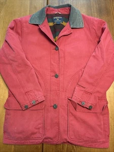Abrigo de Colección Med Para Mujer Woolrich Rojo Tareas Chaqueta de Granero Manta Forrada Cuello de Cuero - Imagen 1 de 12