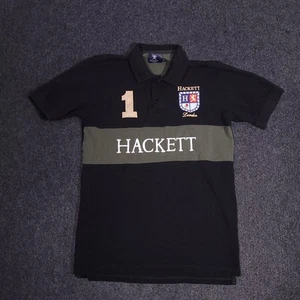 Hackett London Polo Shirt Mens XL Black Short Sleeve Spell Out Pique Cotton Logo - Picture 1 of 13