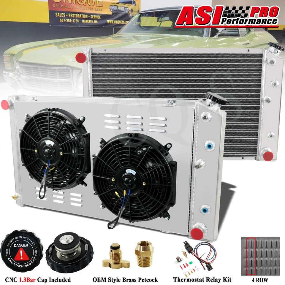 4 Row Radiator +Shroud Fan for 1968-1977 Chevy Caprice Chevelle . Foto 1 de 4