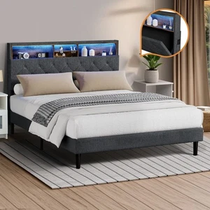 Oikiture Bed Frame Queen Double King Single with LED Storage Bedhead NOVI - Picture 1 of 50