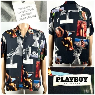 Camisa Playboy by Pacsun Para Hombre M Negra Club de Surf Mujeres Fotos Rayón Campamento Hawaiano Foto 1 de 4