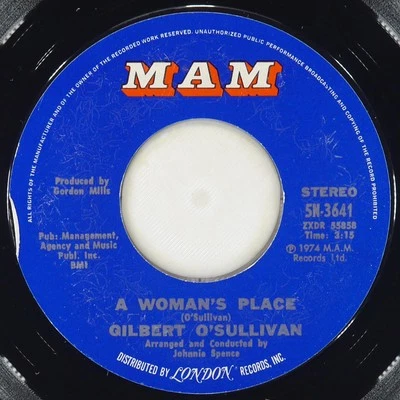GILBERT O'SULLIVAN A Woman'S Place MAM 5N-3641-DJ VG+ 45 7" 1974 Vocal — 第 1/4 张图片
