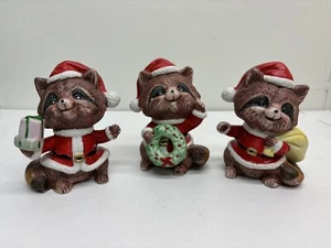 Vintage Homco Christmas Santa Family Racoon Figurines - Set Of 3 - #5611 - Picture 1 of 7