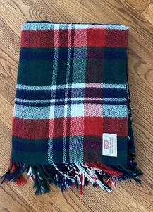 VINTAGE Leisure Blanket Tartan Plaid Wool Throw Stadium Red Blue Fringe EUC - Picture 1 of 5