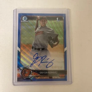 2018 Bowman Chrome 1st Grayson Rodriguez RC AUTO BLUE WAVE Refractor /150 - Picture 1 of 3