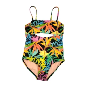 Art Class Swimsuit Girls S 6/6X One Piece Colorful Leaf UPF 50+ Beach Swimwear - Picture 1 of 10