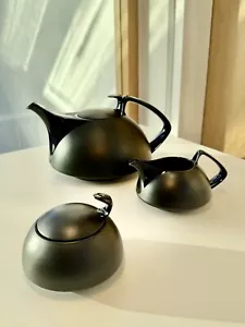 Rosenthal Studio Line Walter Gropius Black ‘TAC’ Teapot, Milk Jug & Sugar Bowl - Picture 1 of 23