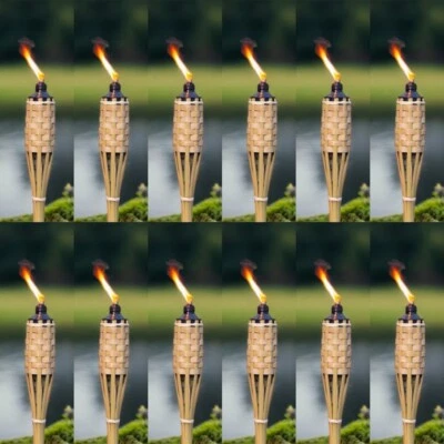 Pack of 12  Bamboo Tiki Torch 150cm (5ft) Outdoor Garden 500ml long burn. - Image 1 of 4