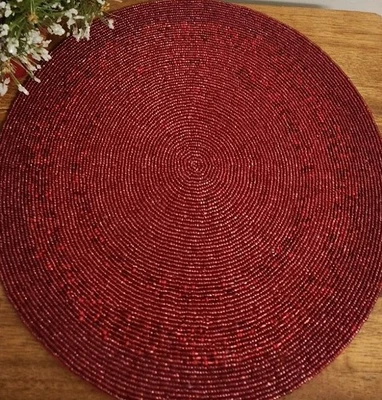 One St. Nicholas Square Red Beaded Round 14¾" Placemat Made In India NEW w/tag - Image 1 of 3