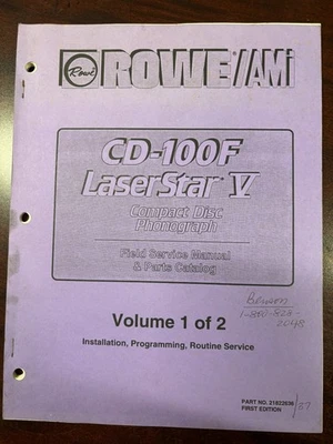 ORIGINAL-ROWE/AMI-CD-100F LASERSTAR V-FIELD SERVICE MAN & PARTS CAT VOLS 1 & 2 Foto 1 de 4
