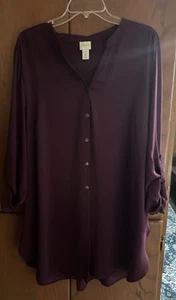 Chicos Size 3 Burgundy Polyester Long Blouse - Picture 1 of 5