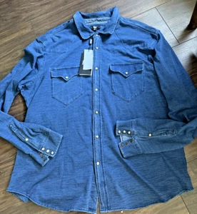 Frye Men's Western Denim Cotton Long Sleeves Button Down Shirt Indigo Blue XL - Picture 1 of 6