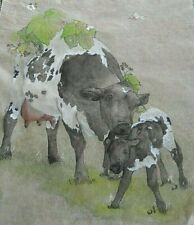 Debbi Chan Watercolor on Silk With Embroidered On the Farm unframed 