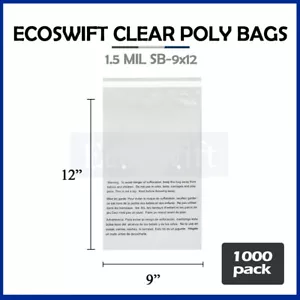 1000 9x12 Self Seal Suffocation Warning Clear Poly Bags 1.5 mil Free Shipping - Picture 1 of 6