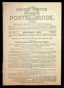 Guía Postal Oficial de Estados Unidos Noviembre 1883 Cool Ads Correo Ferroviario - Imagen 1 de 5