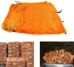Orange Net Sacks with Drawstring Raschel Bags Mesh Vegetables Logs Kindling Wood - Picture 1 of 6
