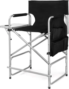 26" Tall Folding Directors Chair with Side Table,Portable Makeup Artist Bar Heig - Picture 1 of 12
