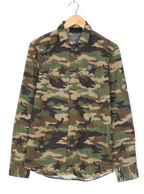 PVP €540 PHILIPP PLEIN Camisa Camuflaje Hombres Talla M Corte Platino Manga Larga Foto 1 de 4