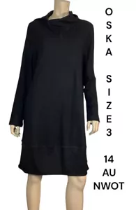 🌻OSKA SIZE 3/ 14 AU QUALITY BLACK COWL NECK LONG SLEEVES WOOL TUNIC DRESS NWOT - Picture 1 of 12
