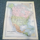  Map Double Page North America Colour Suitable To Frame 35 x 27 cm's 1895 Atlas