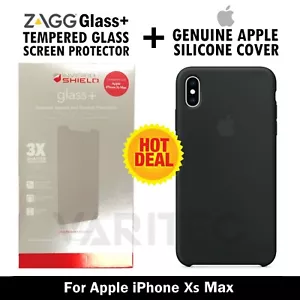 Genuine Apple iPhone XS MAX Silicone Case Cover + Zagg Glass Screen Protector - Picture 1 of 8