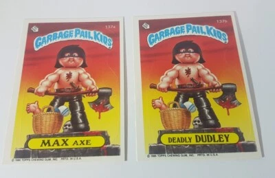 1986  Garbage Pail Kids Max Axe 137a & Deadly Dudley 137b Series 4 Gpk Topps  - Image 1 of 4