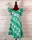 Busayo Womens Dress Sz Xs Green Mini Ruffled Boho Geometric Abstract A-line