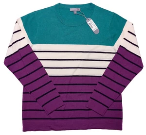 PETER MILLAR Women's Warmth Wool Sweater Green Purple Striped Large L ~ New - Picture 1 of 9