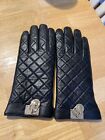Michael Kors Quilted Genuine Black Leather Hamilton Lock Gloves Large  Rrp $98