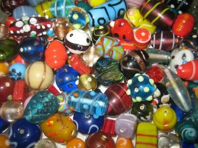 GLASPERLEN MIX/PERLEN MIX 150 g BUNTE LAMPWORK PERLEN/FANCY/BUNTE MISCHUNG  - Bild 1 von 4