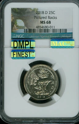 2018 D PICTURED ROCK QUARTER NGC MS68 MAC DMPL  FINEST GRADE MAC SPOTLESS . - Image 1 of 2