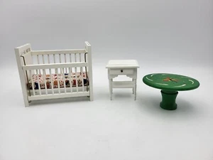 Dollhouse White Cot Crib with Mattress Miniature Wooden Nursery Furniture Table - Picture 1 of 24