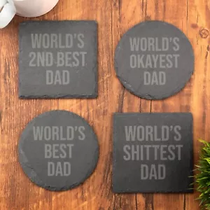 Worlds Best Dad Slate Coaster Personalised Novelty Laser Engraved Coffee Gift - Picture 1 of 11