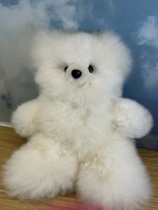 SUPER SOFT 12" White Alpaca Fur Teddy Bear Plush Toy Brown Eyes - Picture 1 of 5