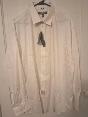 全新带标签 Kenneth Cole 反应白色无皱 100% 棉 Xl 17 1/2 34-35 — 第 1/4 张图片