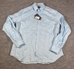 NWT Giorgio Armani Men’s Shirt Blue 100% Linen L/S Sz 45 18 Made In Italy 495$ - Picture 1 of 8