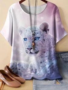 PLUS SIZE 18 20 22 24 26 PINK SNOW LEOPARD SILKY TOP BLOUSE T SHIRT STRETCH - Picture 1 of 3