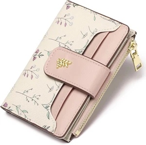 GAEKEAO kleine Geldbörsen für Damen RFID-Schutz Leder Doppelfaltung Reißverschluss A-Pink  - Bild 1 von 8