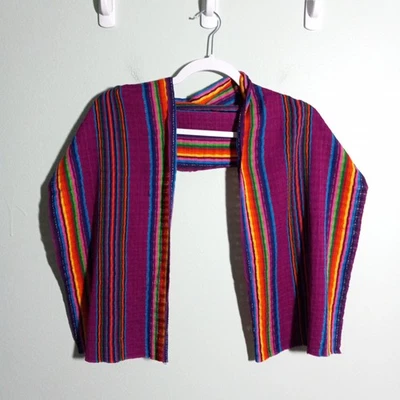 Bufanda rectangular a rayas moradas 53" x 11" flecos, ¡NUEVA! Rosa Mexicano Guatemalteco? Foto 1 de 4