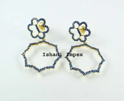 Pendientes Zafiro Azul Plata de Ley 925 Victoriano Chapado en Oro Pendientes Foto 1 de 4