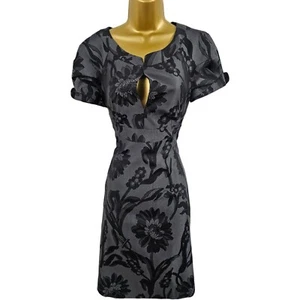 Karen Millen 10 UK Vintage Black Grey Jacquard Floral Shift A Line Dress - Picture 1 of 12