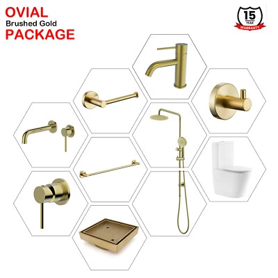 Ovial Round Brushed Gold Bathroom Package Toilet Mixer Shower Spout Accessory - image 1 of 4