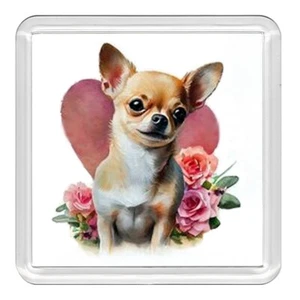 Chihuahua Dog & Flowers Acrylic Coaster Novelty Drink Cup Mat Great Gift - Picture 1 of 1